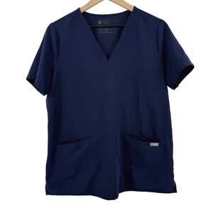 Figs Casma Three-Pocket Scrub Top Navy Blue Women M FW1100 V-Neck Short Sleeve